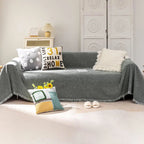 Soild Couch Cover In Tassel Dark Gray