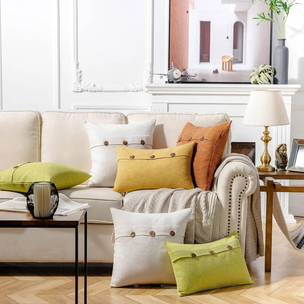 Vintage Triple Button Linen Throw Pillowcase 2 Pack - Yellow
