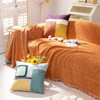 Soild Couch Cover In Tassel Orange