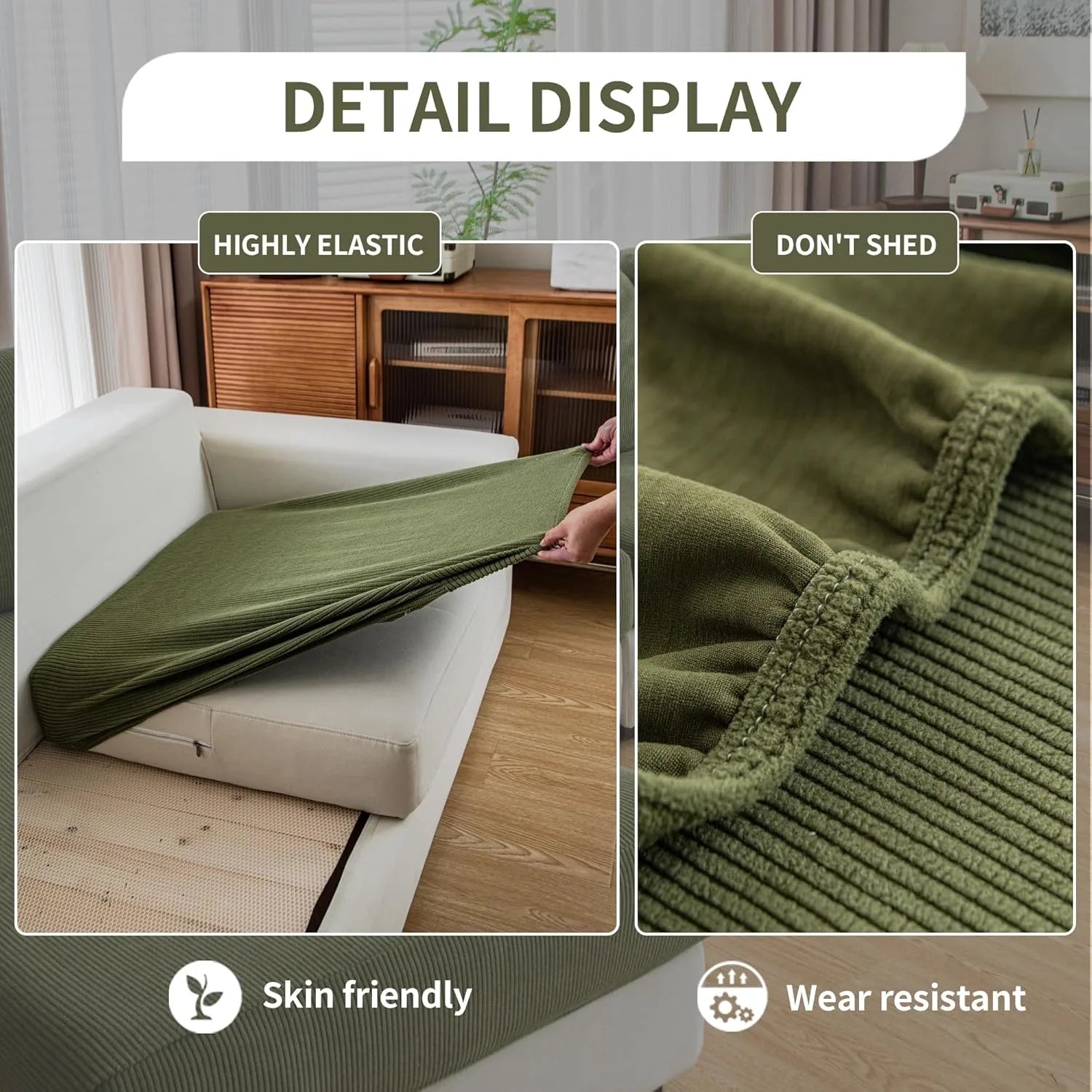Performance Solid Striped Stretch Sofa Cushion Cover - Green