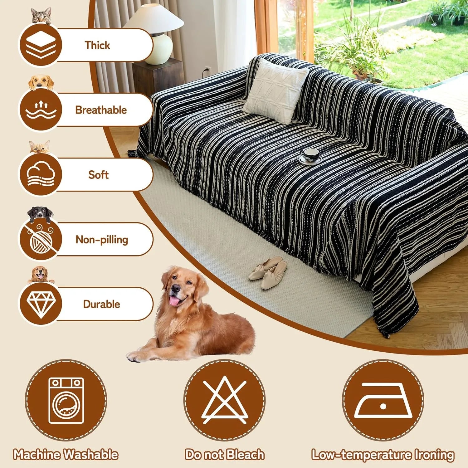 Geometric Couch Cover In Fur Black /White