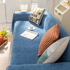Soild Couch Cover In Tassel Denim Blue