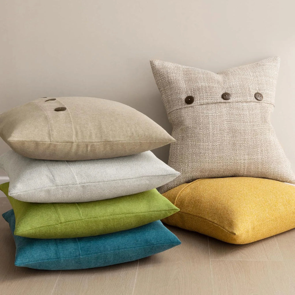 Vintage Triple Button Linen Throw Pillowcase 2 Pack - Beige