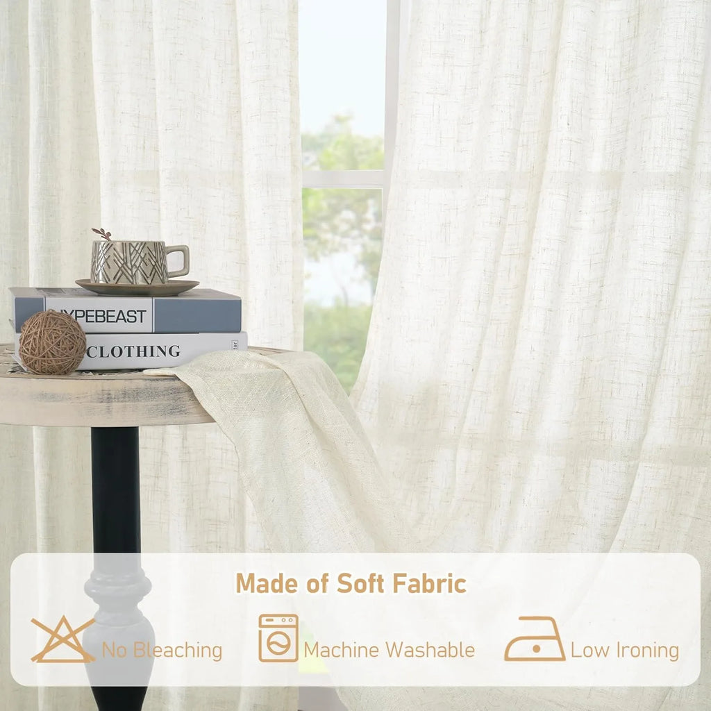 Light filtering Neutral Linen Curtain - Cream