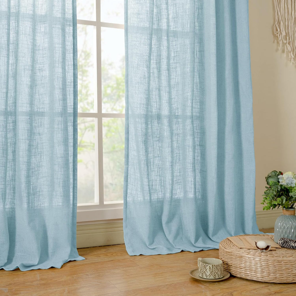 Light filtering Neutral Linen Curtain - Stone Blue