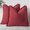 Solid Neutral Linen Fringe Throw Pillowcase 2 Pack - Burgundy