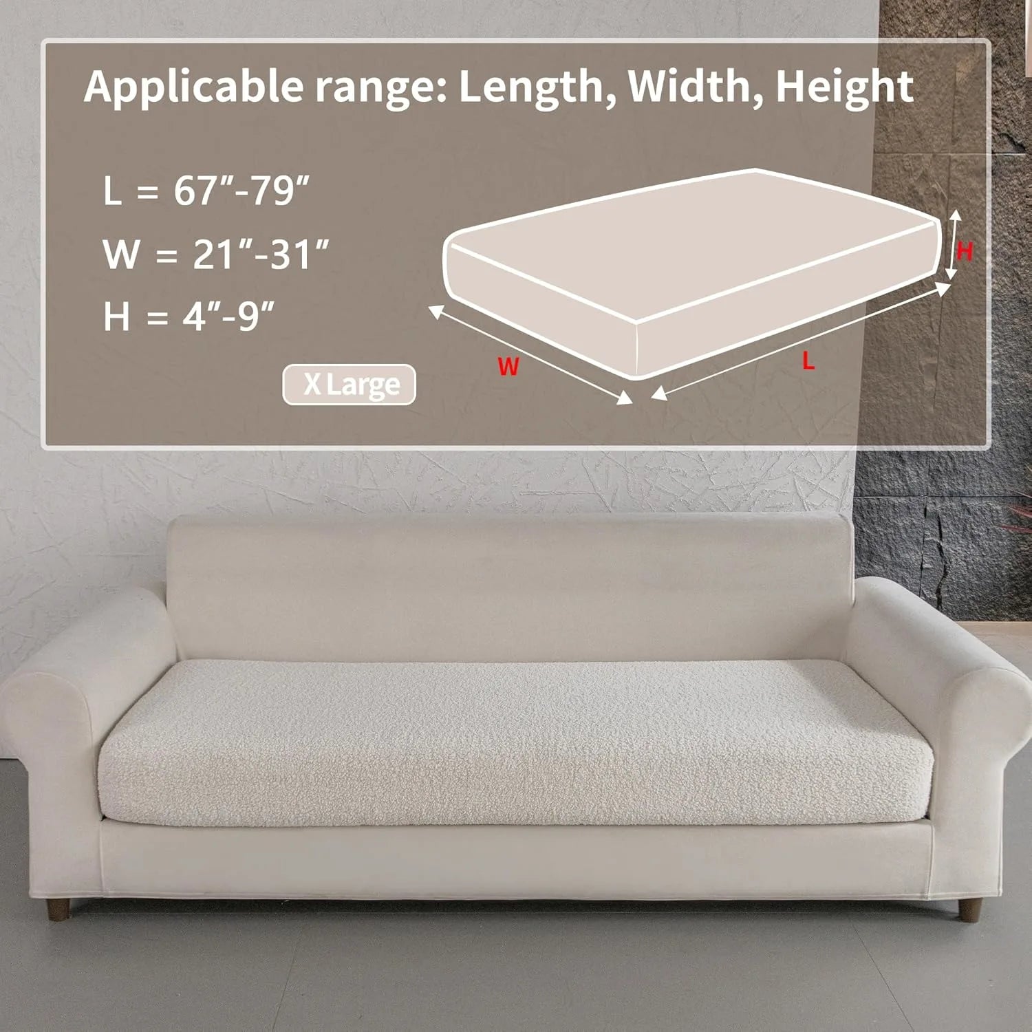 Performance Solid Bouclé Stretch Sofa Cushion Cover - Ivory