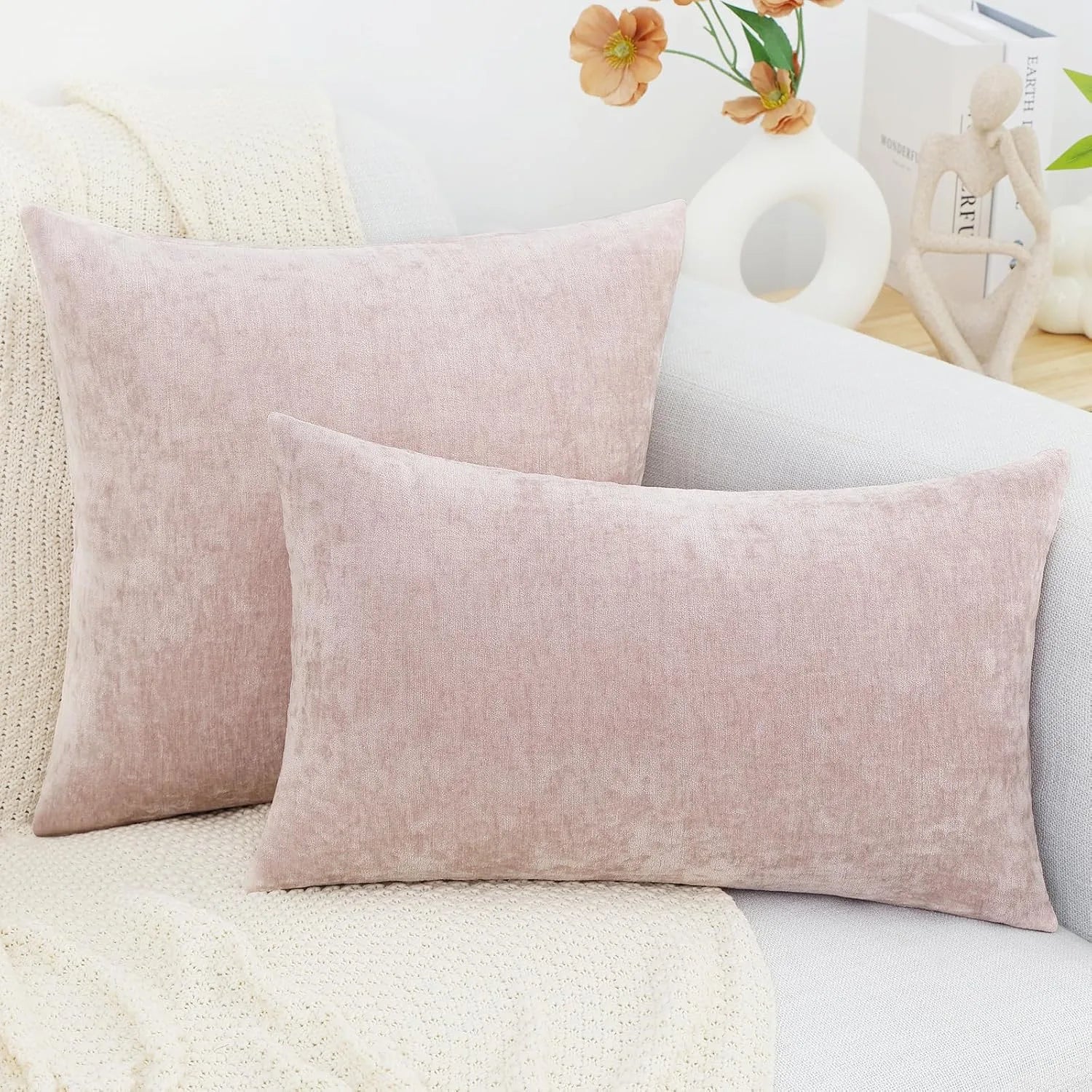 Dyed Neutral Chenille Throw Pillowcase 2 Pack - Blush Pink