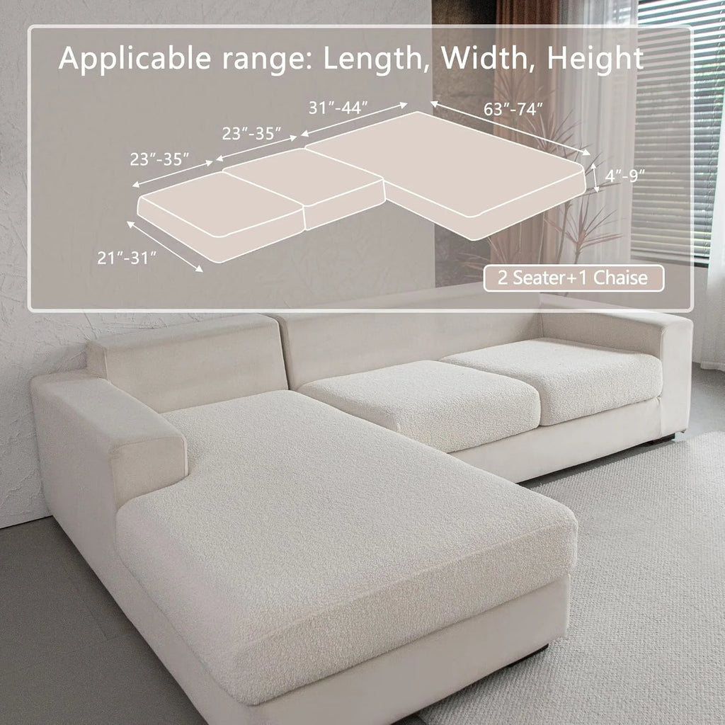 Performance Solid Bouclé Stretch Sofa Cushion Cover - Ivory
