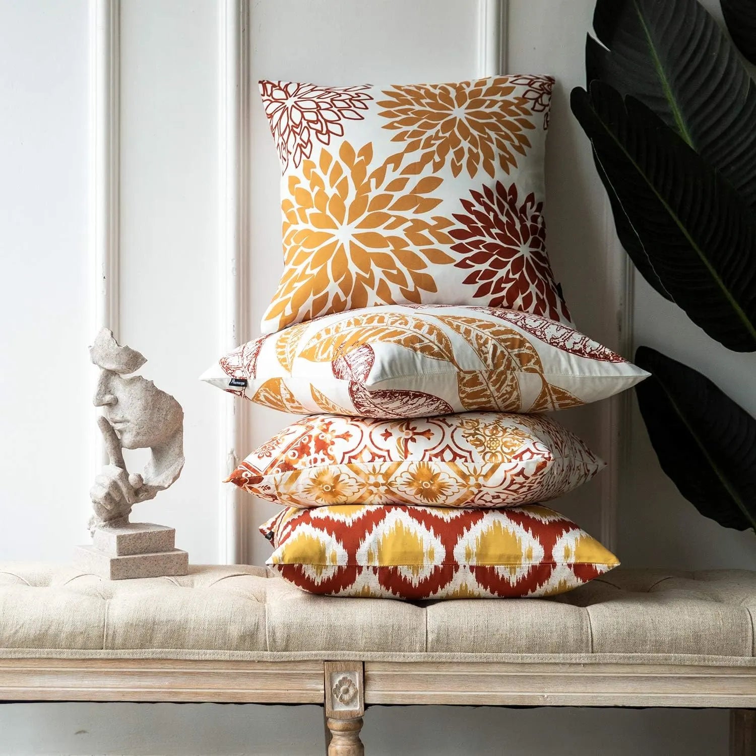 Nature Patterns Printing Throw Pillowcase 4 Pack - Orange