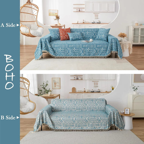 BOHO Couch Cover In Brick Blue