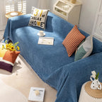 Soild Couch Cover In Tassel Denim Blue