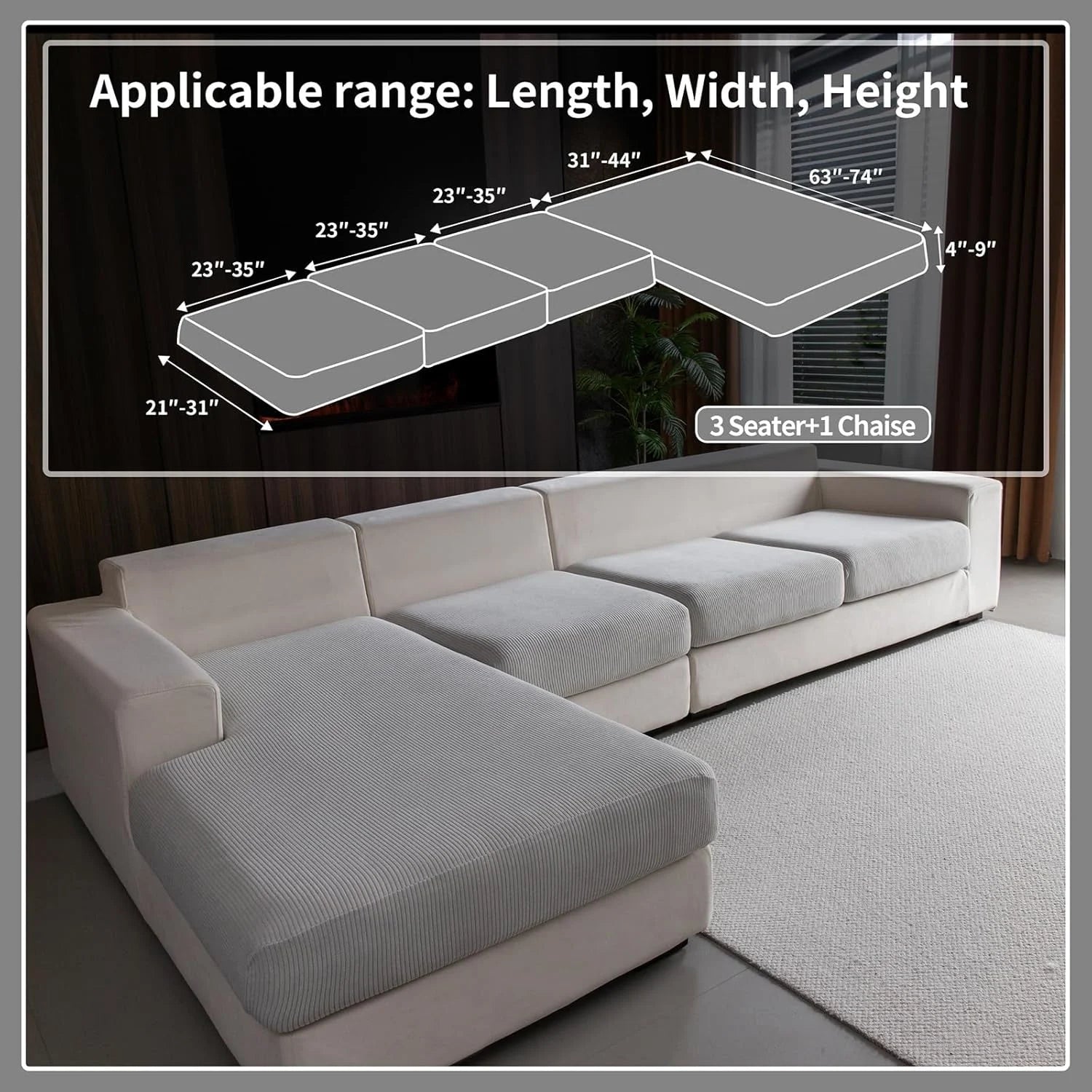 Performance Solid Striped Stretch Sofa Cushion Cover - Light Gray