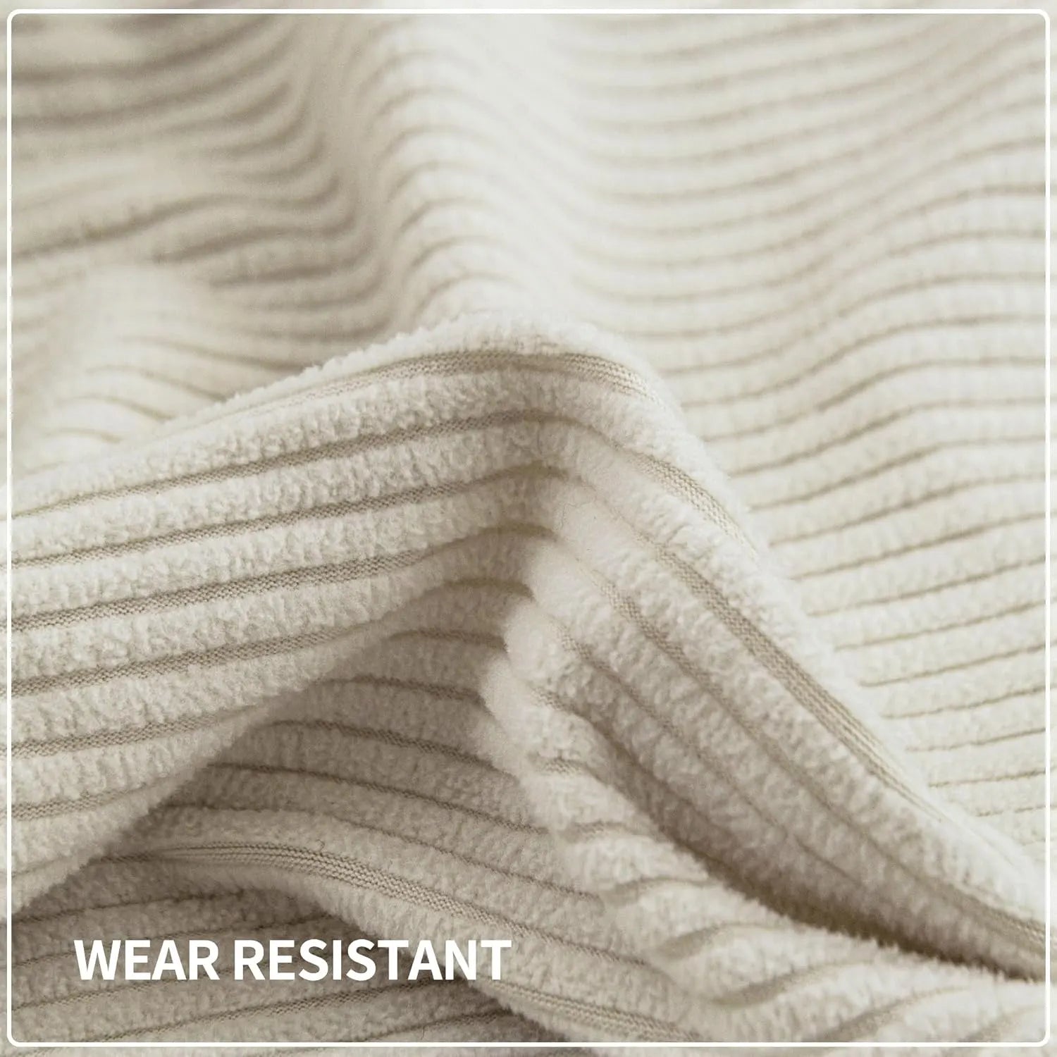 Performance Solid Striped Stretch Sofa Cushion Cover - Ivory