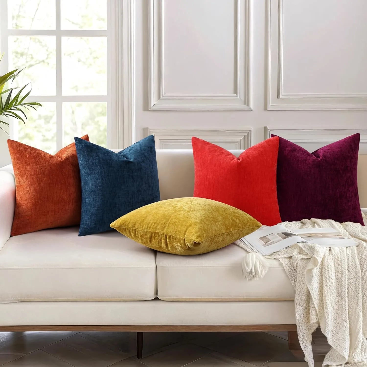 Dyed Neutral Chenille Throw Pillowcase 2 Pack - Red