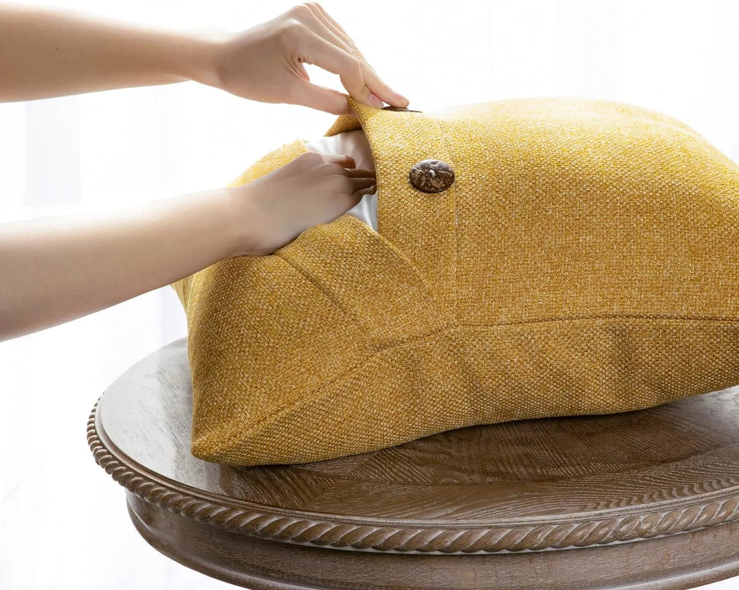 Vintage Triple Button Linen Throw Pillowcase 2 Pack - Yellow
