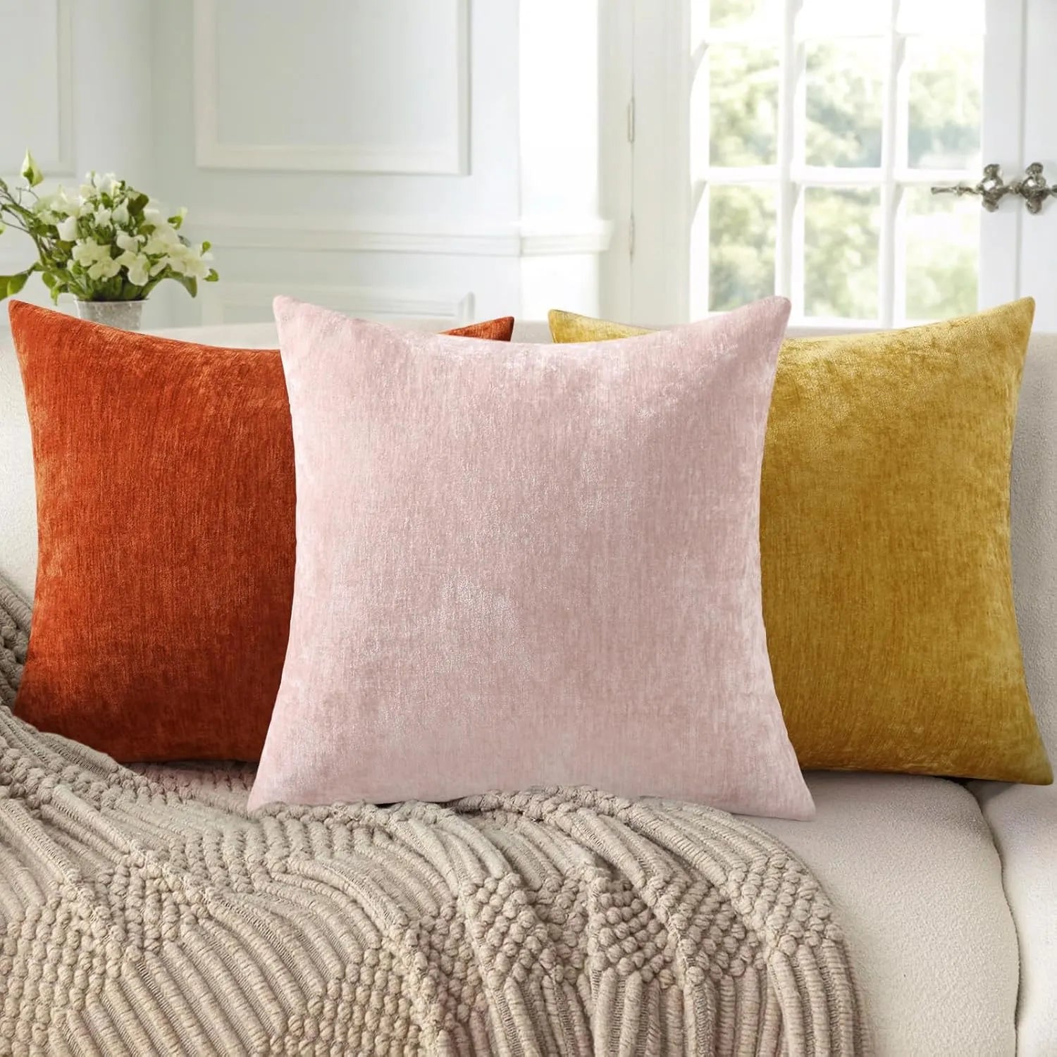 Dyed Neutral Chenille Throw Pillowcase 2 Pack - Blush Pink