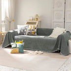 Soild Couch Cover In Tassel Dark Gray