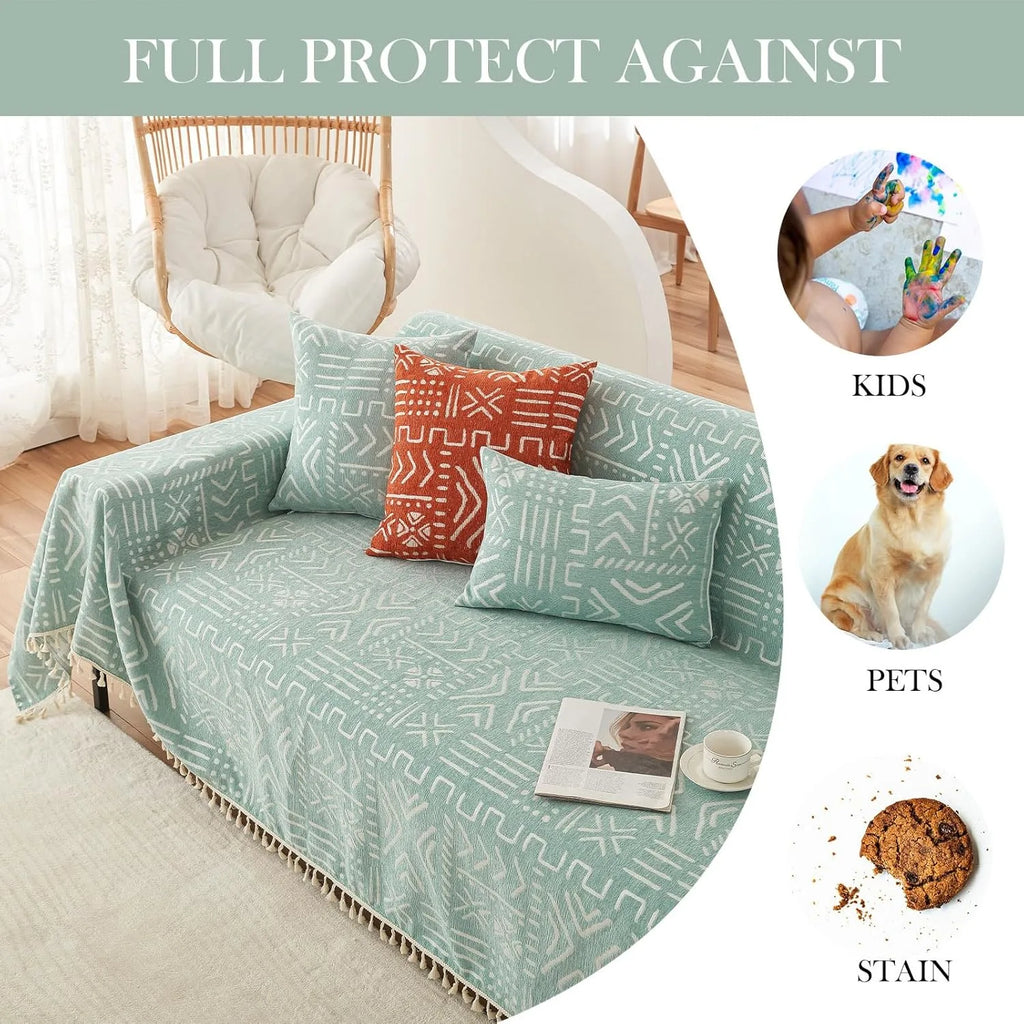 BOHO Couch Cover In Brick Light Green