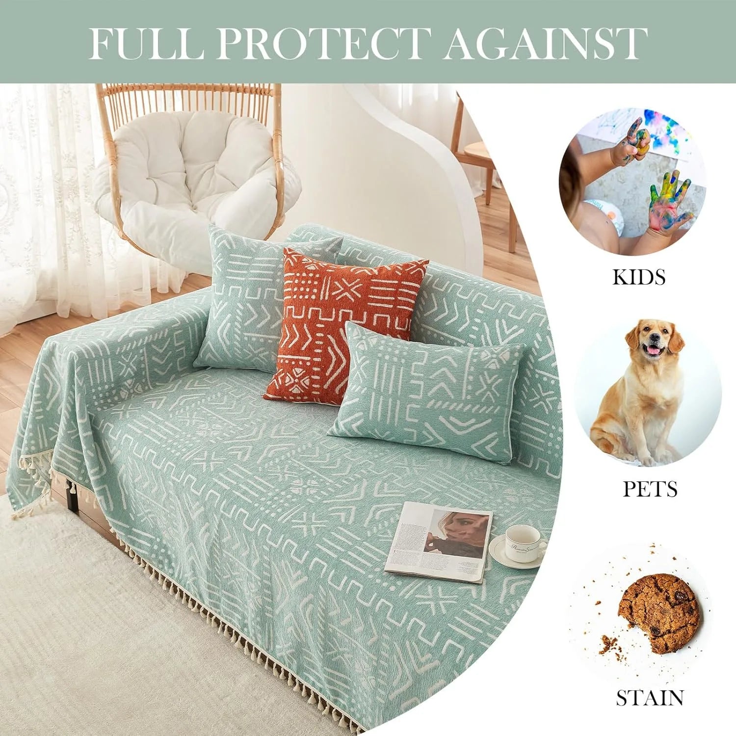 BOHO Couch Cover In Brick Light Green