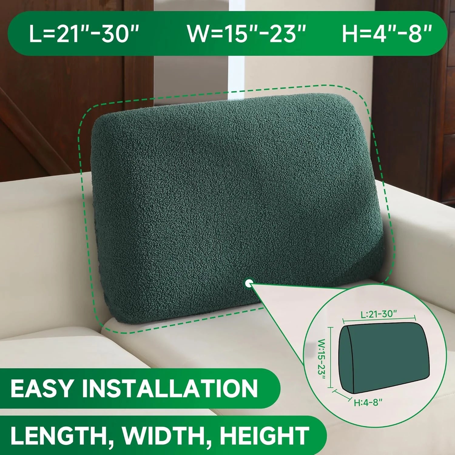 Performance Solid Bouclé Stretch Sofa Cushion Cover - Green
