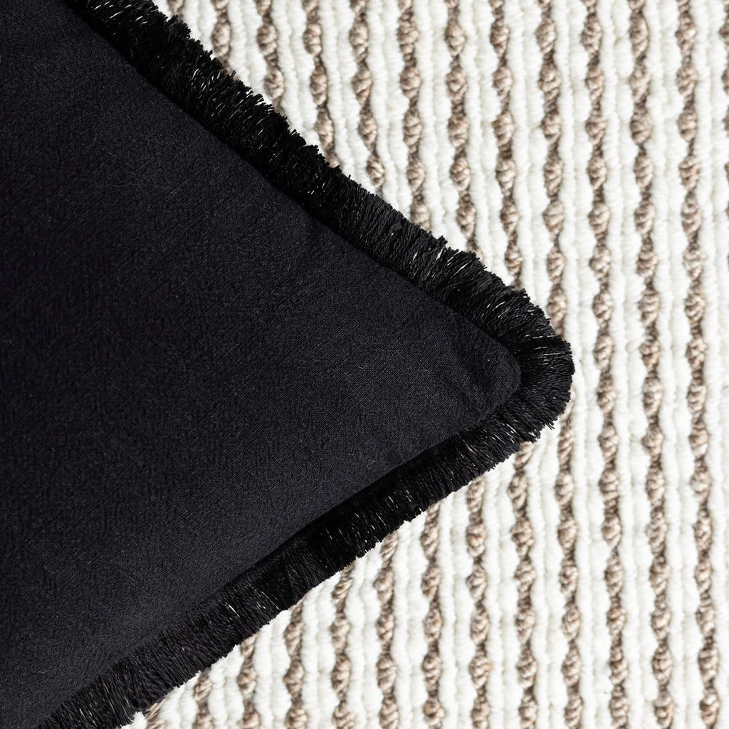 Solid Neutral Linen Fringe Throw Pillowcase 2 Pack - Black