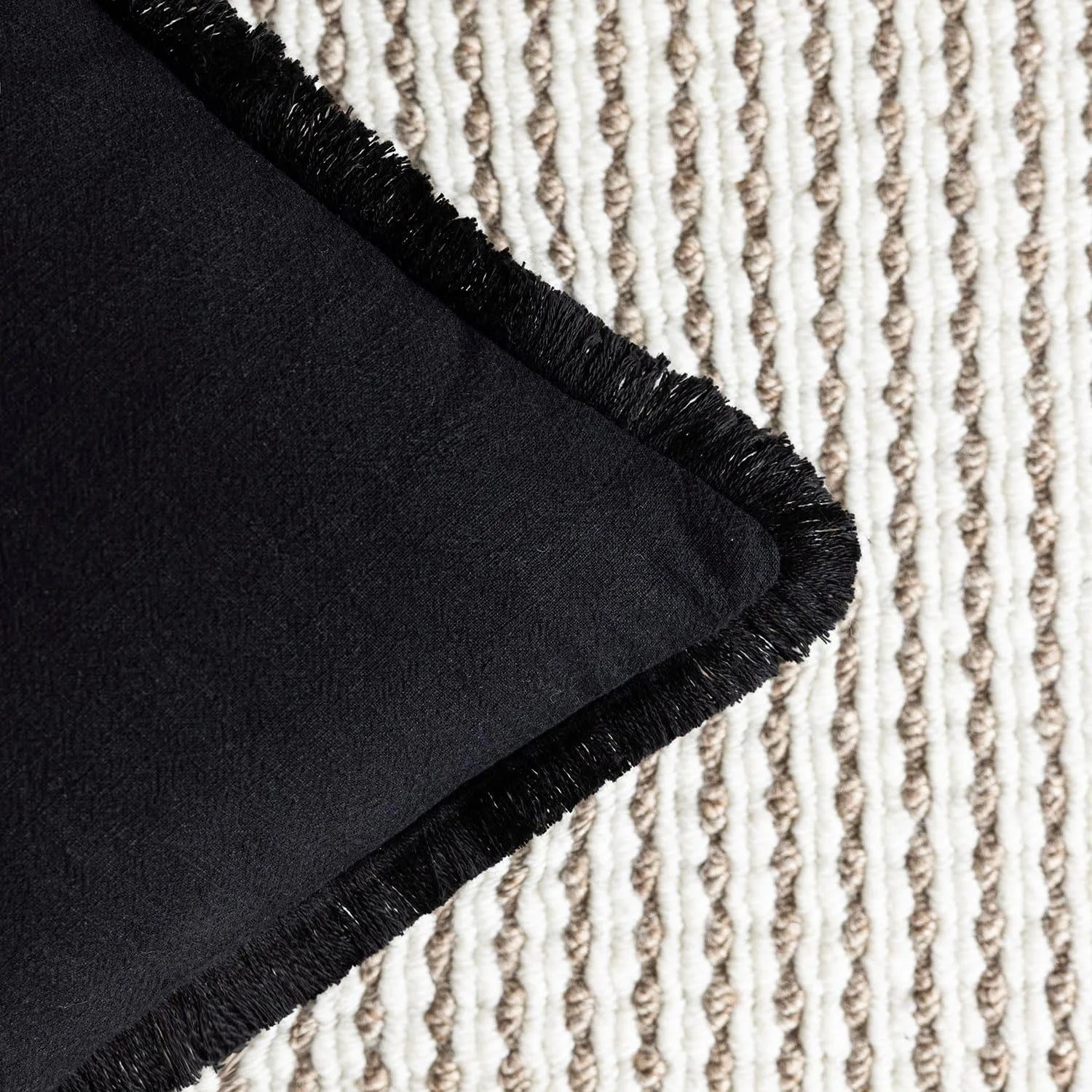 Solid Neutral Linen Fringe Throw Pillowcase 2 Pack - Black