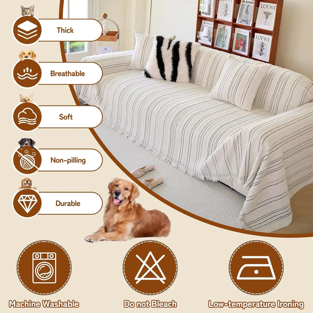 Geometric Couch Cover In Fur White