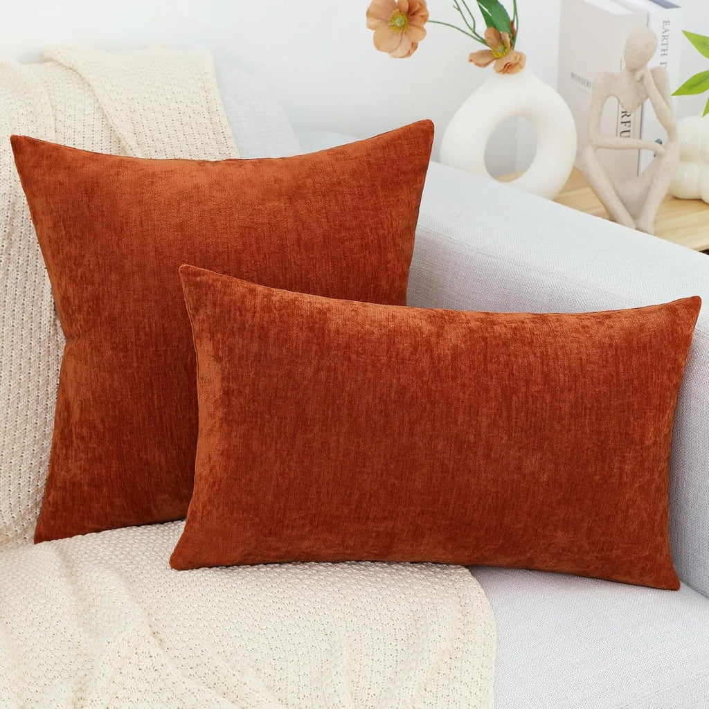 Dyed Neutral Chenille Throw Pillowcase 2 Pack - Rust