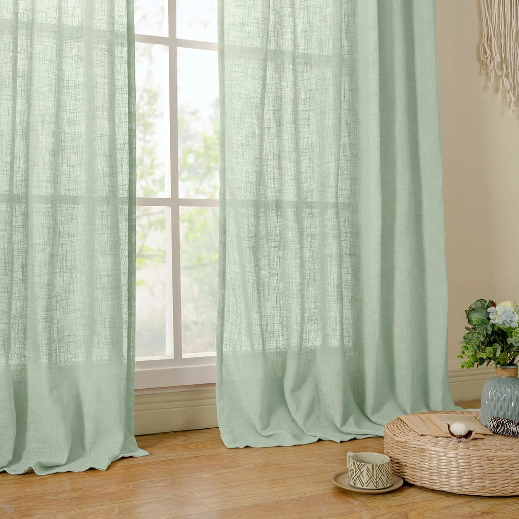 Light filtering Neutral Linen Curtain - Fresh Green