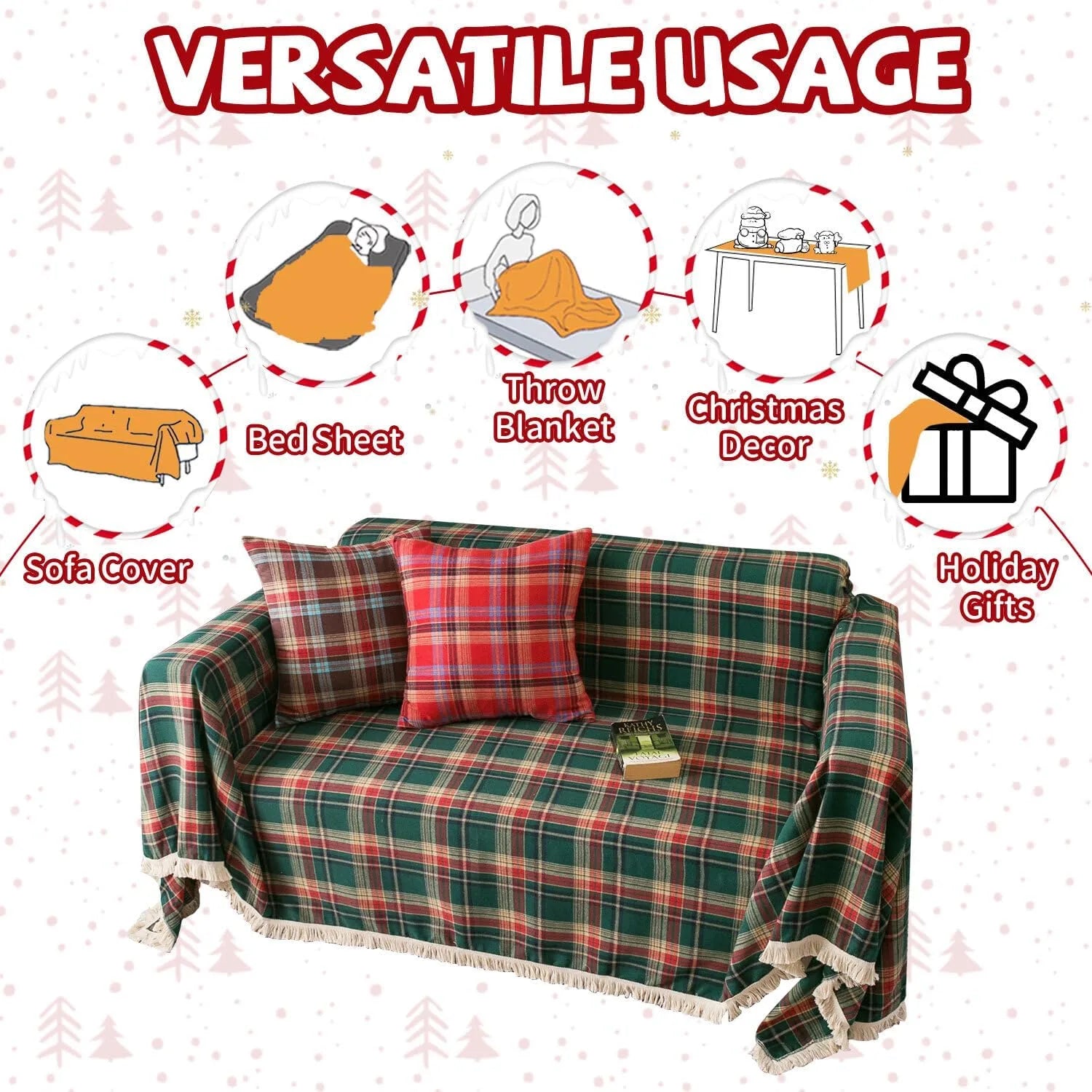 Geometric Couch Cover In Christmas Green/Red