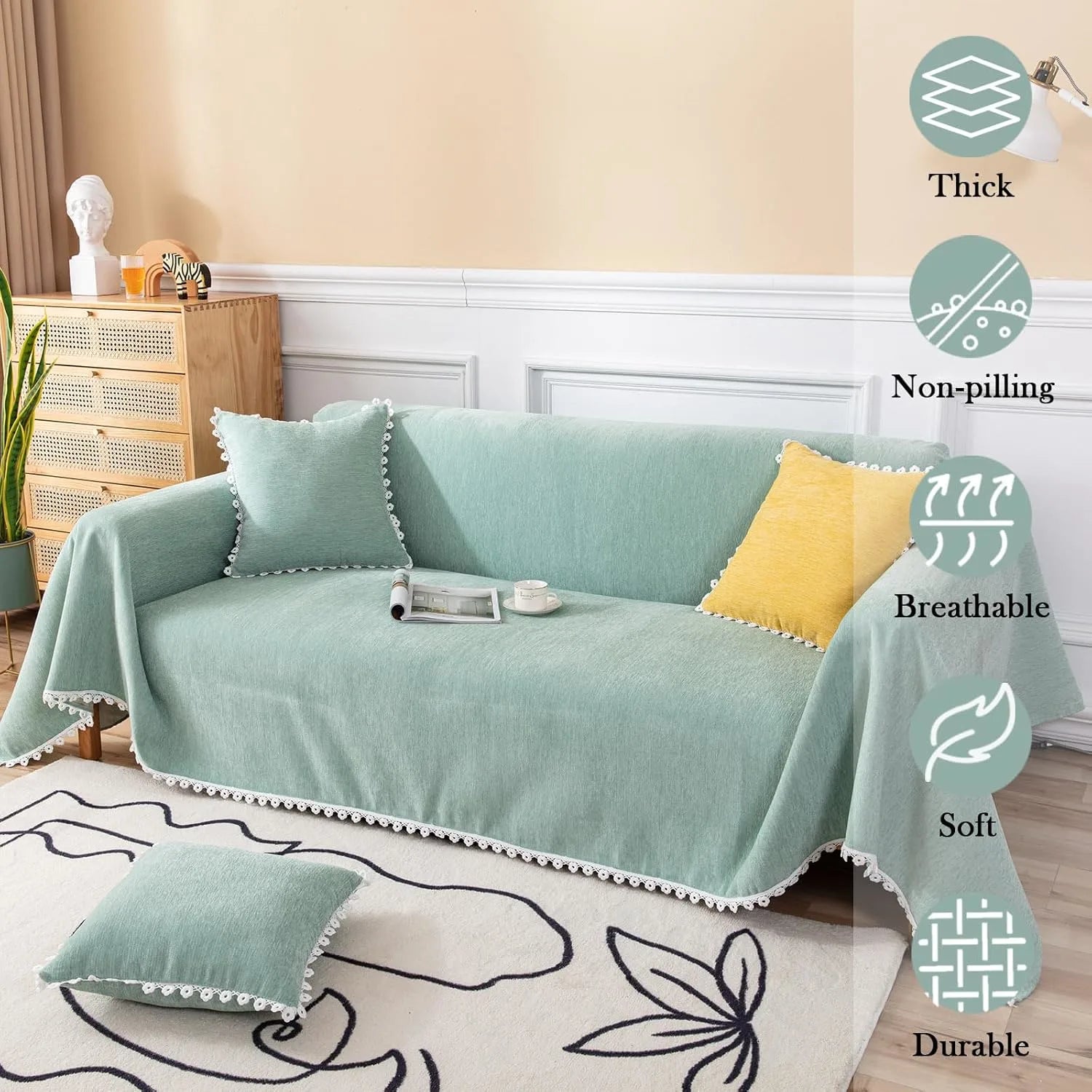 Soild Couch Cover In Green