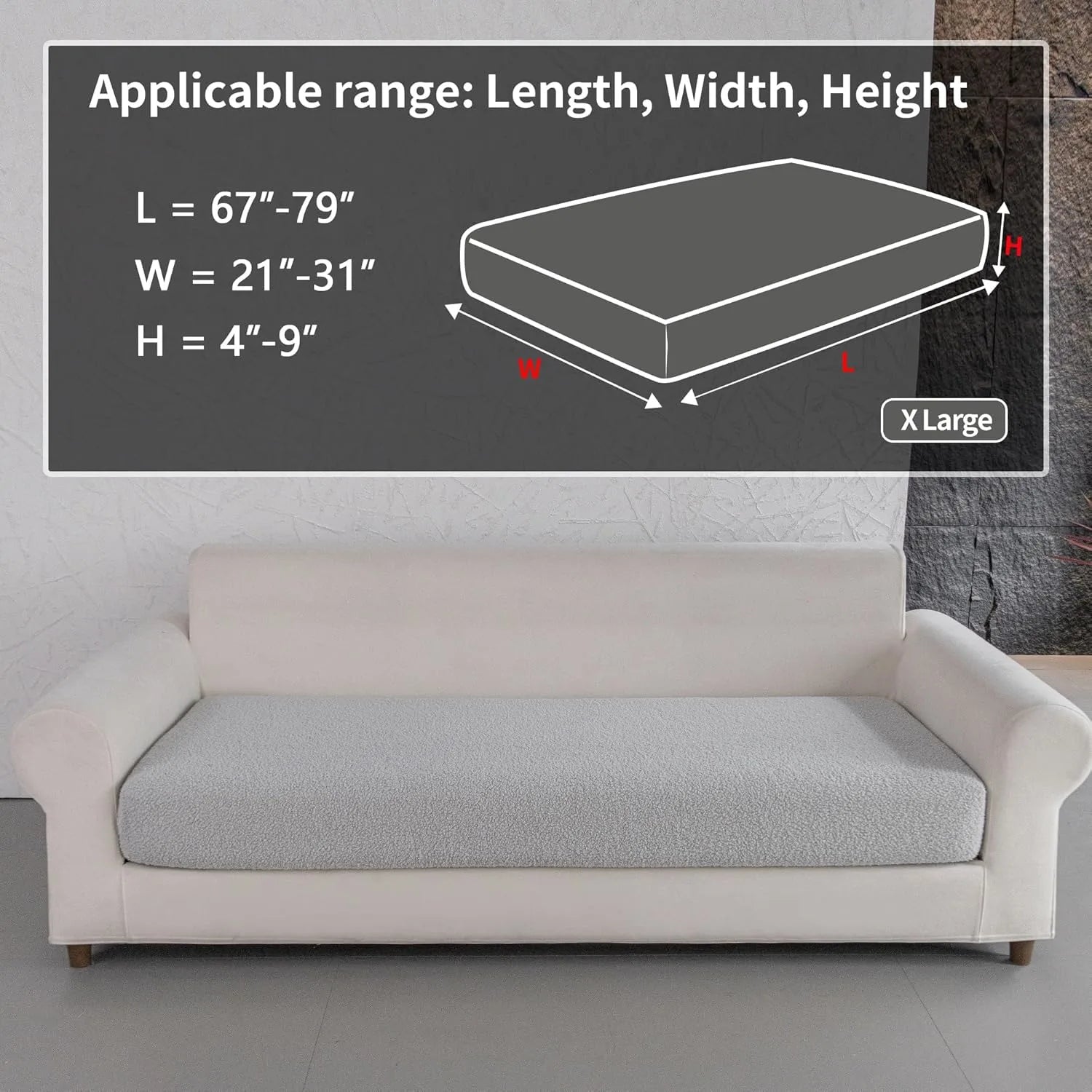 Performance Solid Bouclé Stretch Sofa Cushion Cover - Light Gray