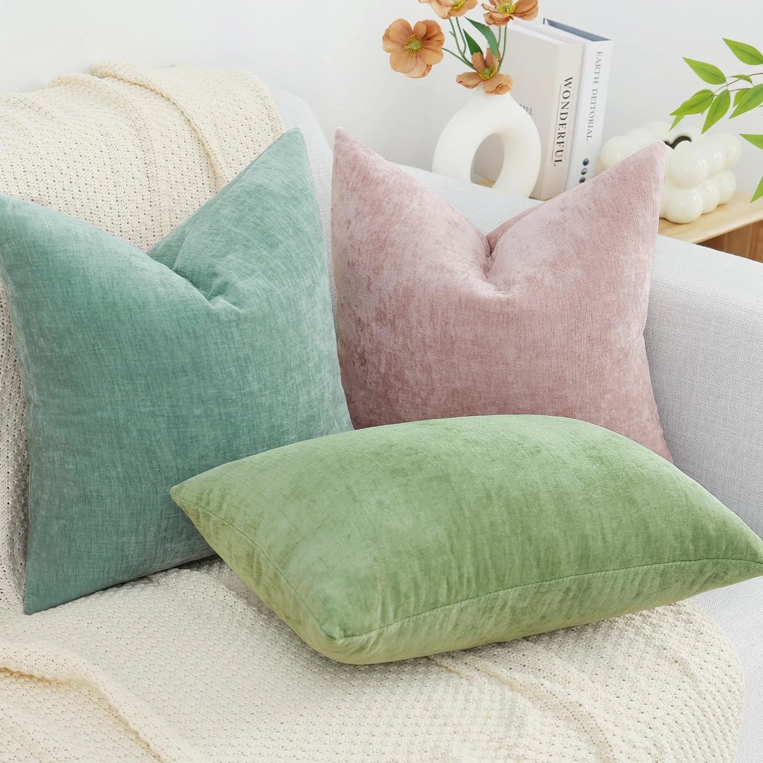 Dyed Neutral Chenille Throw Pillowcase 2 Pack - Blush Pink