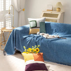 Soild Couch Cover In Tassel Denim Blue