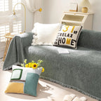 Soild Couch Cover In Tassel Dark Gray