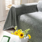 Soild Couch Cover In Tassel Dark Gray