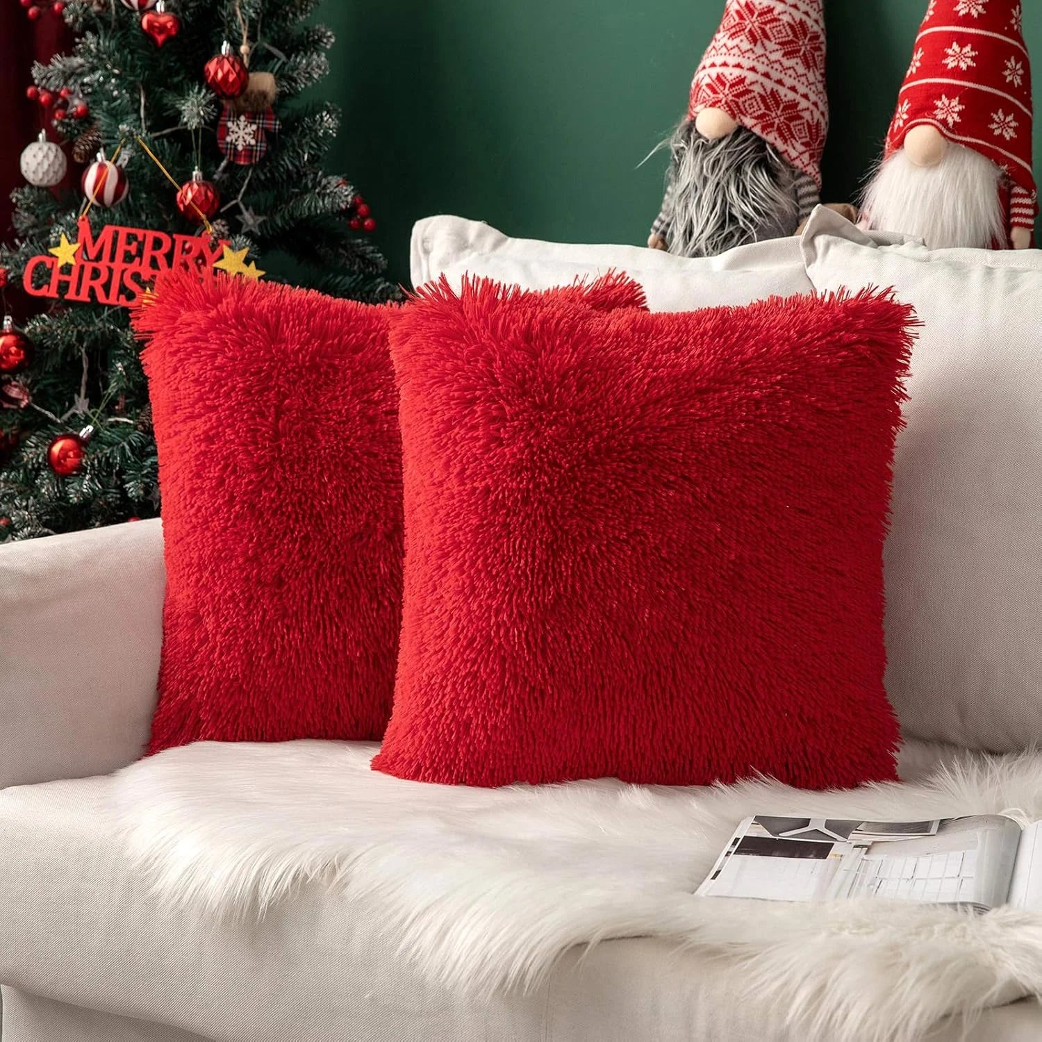 Solid Deluxe Plush Throw Pillowcase 2 Pack - Burgundy
