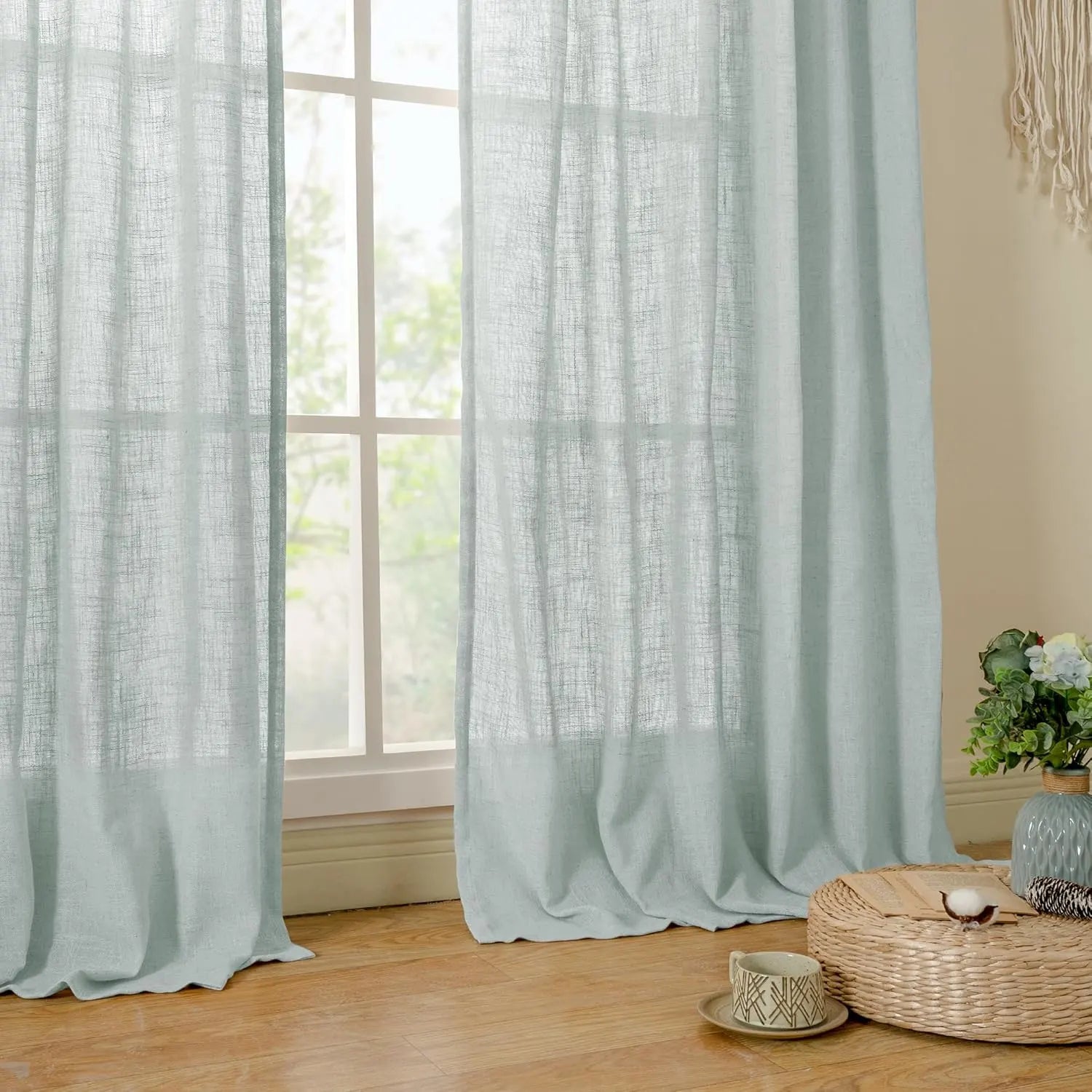 Light filtering Neutral Linen Curtain - Greyish Blue