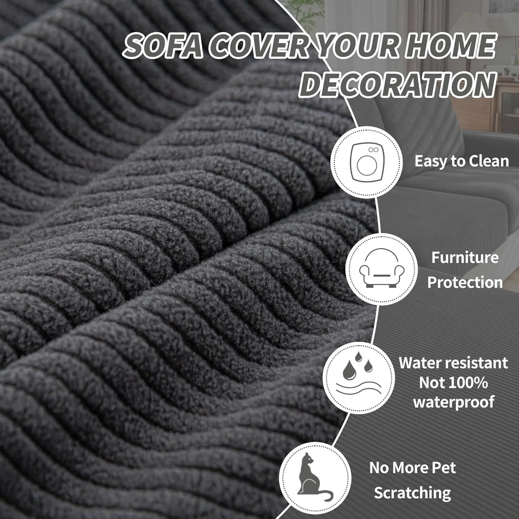 Performance Solid Striped Stretch Sofa Cushion Cover - Dark Gray