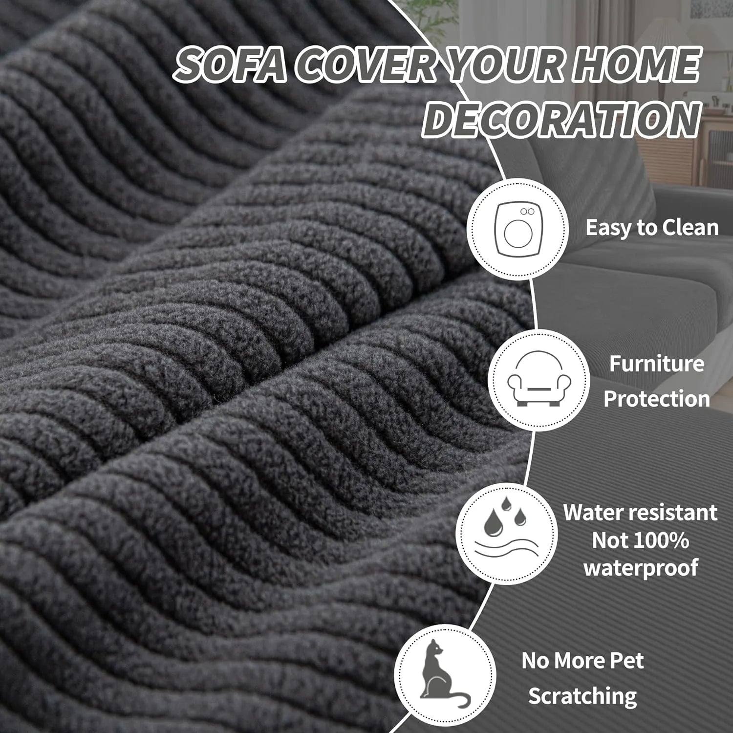 Performance Solid Striped Stretch Sofa Cushion Cover - Dark Gray