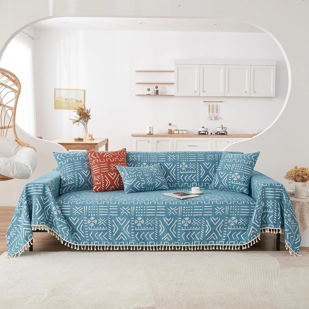 BOHO Couch Cover In Brick Blue