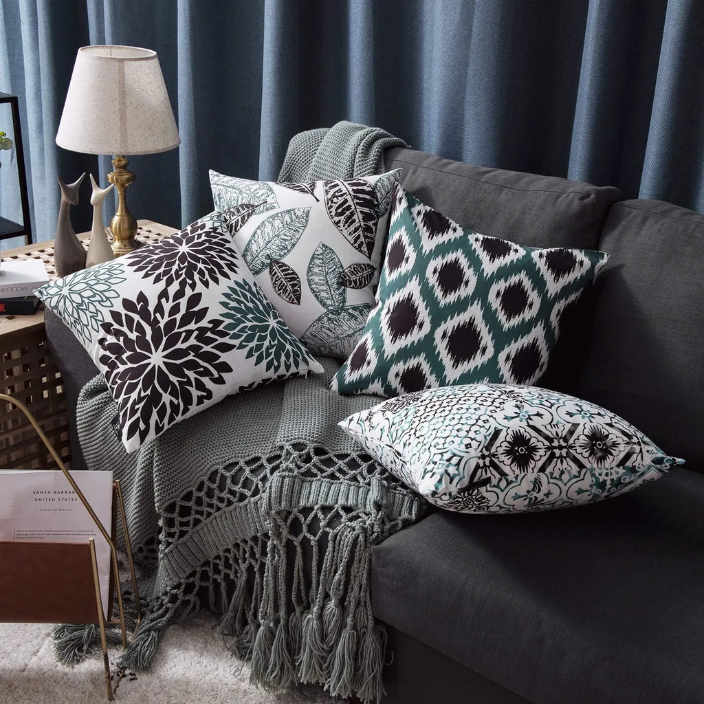 Nature Patterns Printing Throw Pillowcase 4 Pack - Black