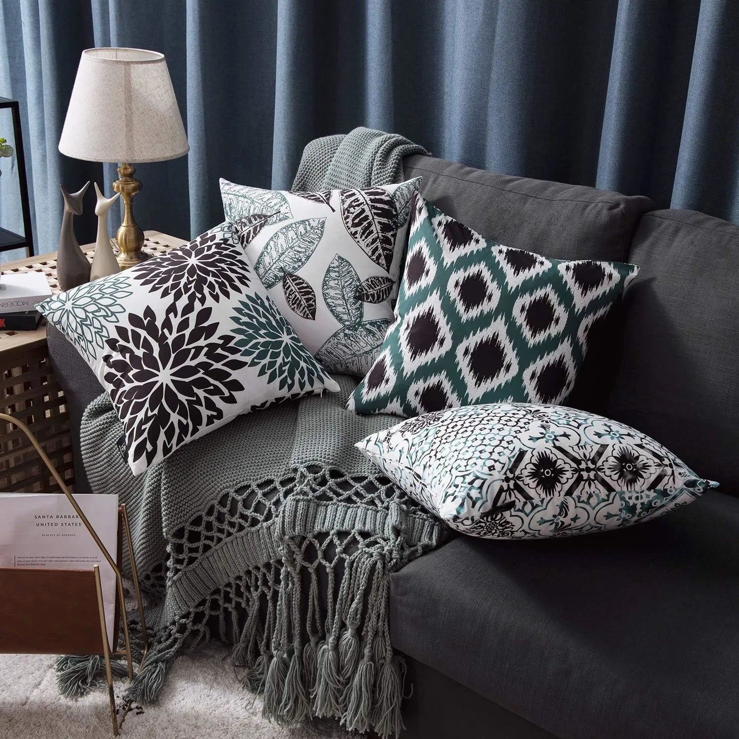 Nature Patterns Printing Throw Pillowcase 4 Pack - Black