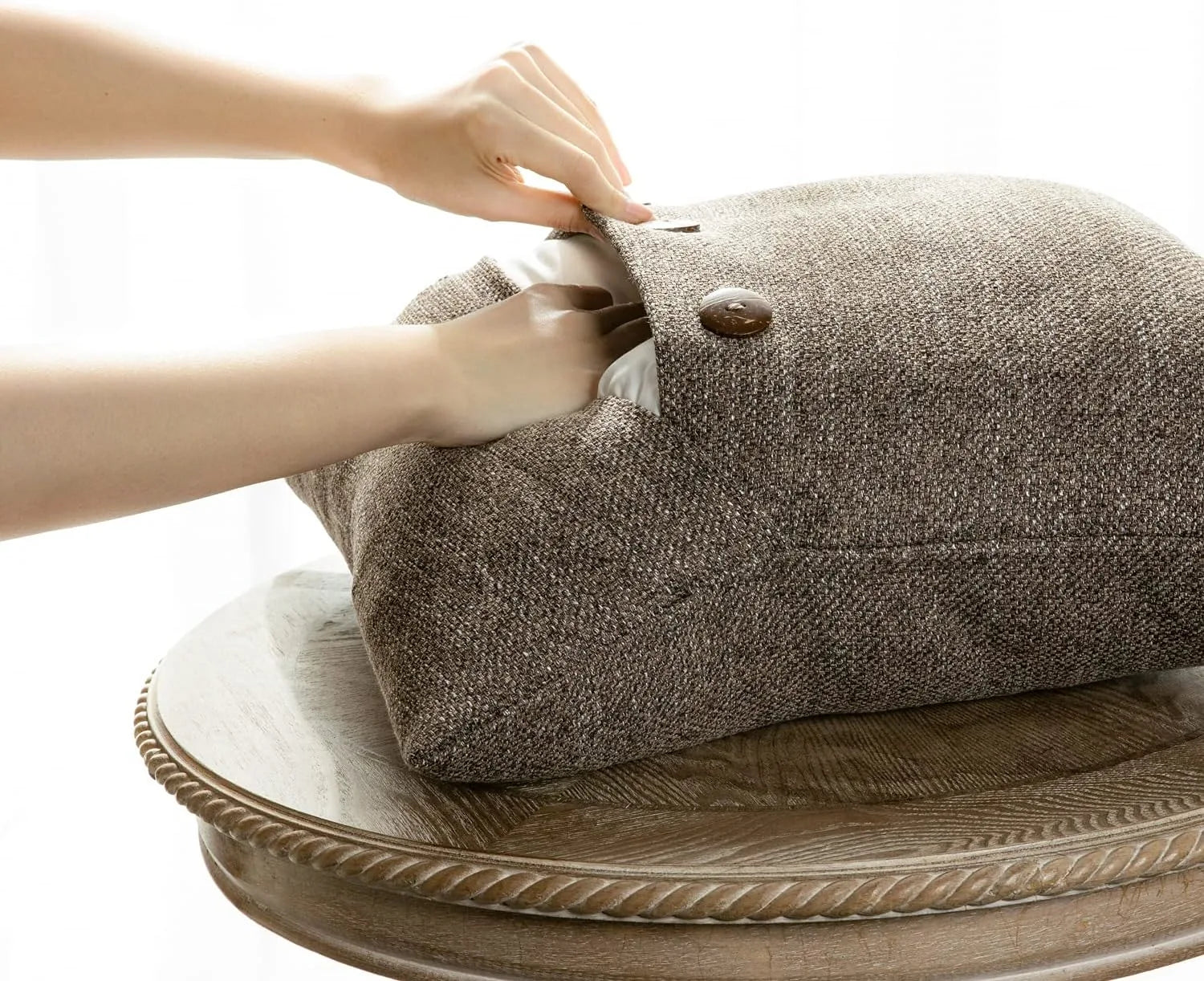 Vintage Triple Button Linen Throw Pillowcase 2 Pack - Coffee