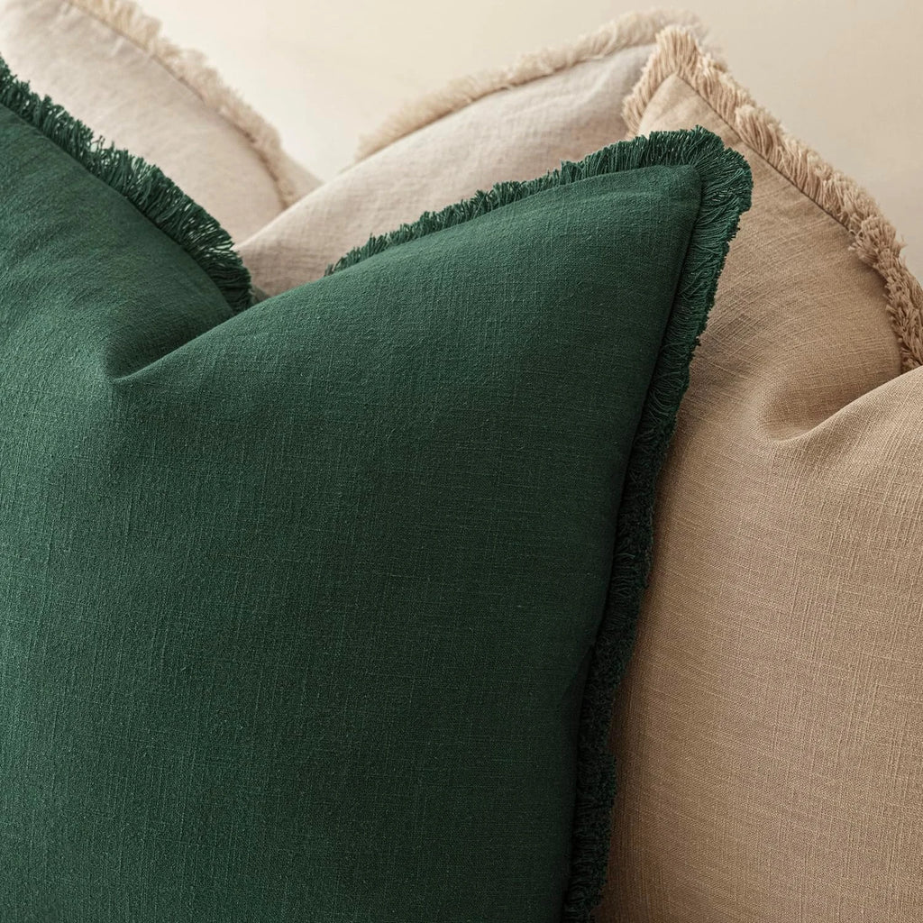 Solid Neutral Linen Fringe Throw Pillowcase 2 Pack - Abundant Green