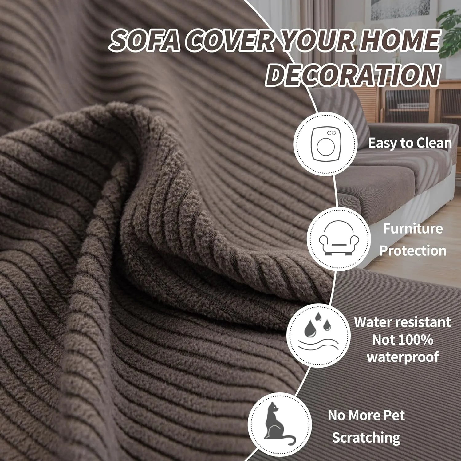 Performance Solid Striped Stretch Sofa Cushion Cover - Brown