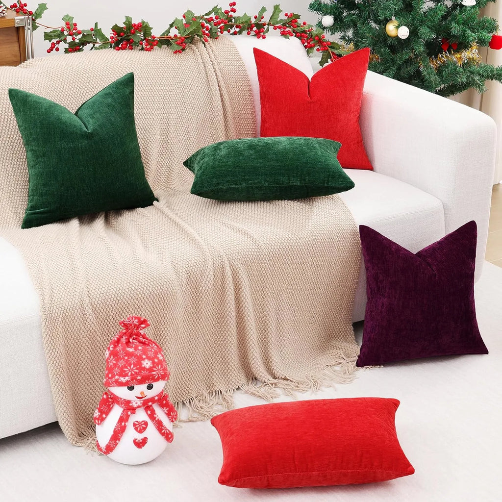 Dyed Neutral Chenille Throw Pillowcase 2 Pack - Red