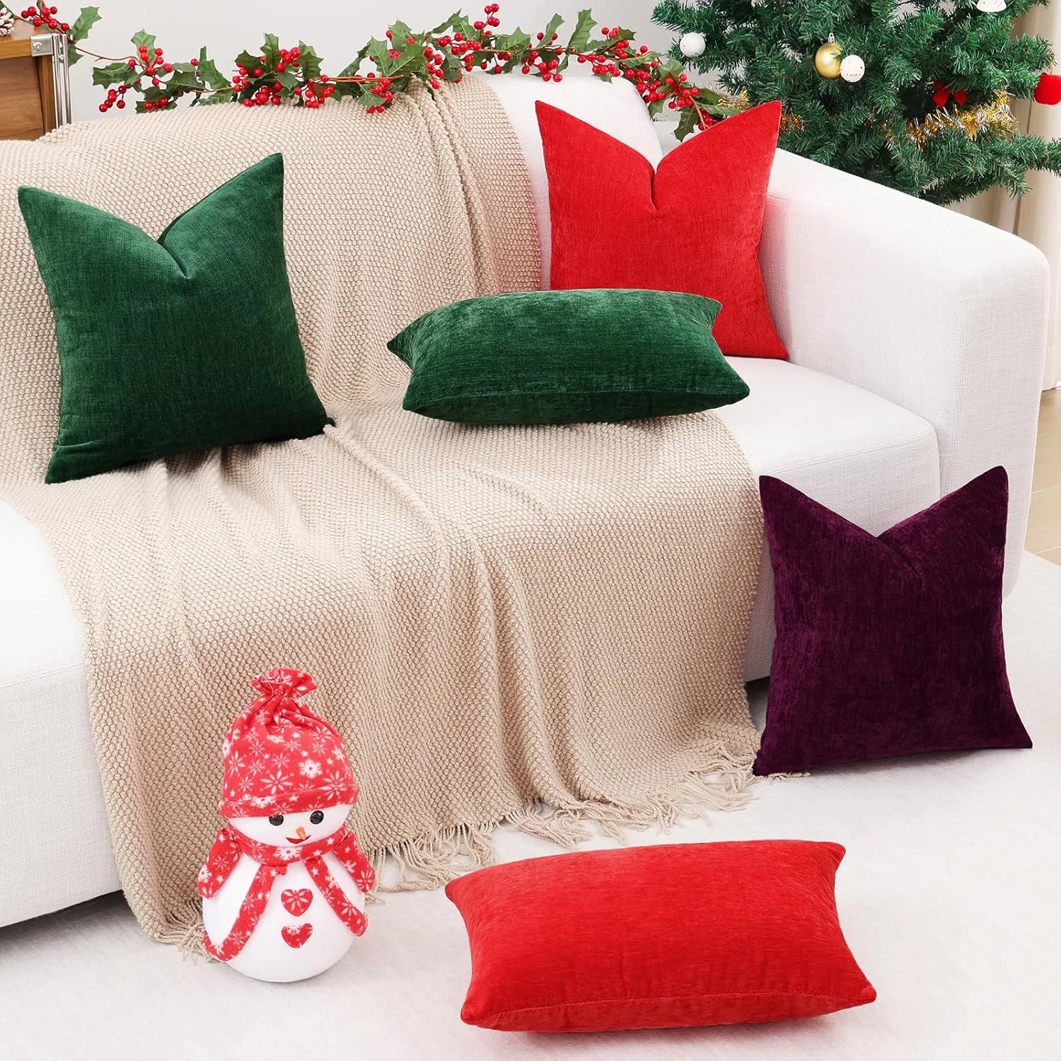 Dyed Neutral Chenille Throw Pillowcase 2 Pack - Red