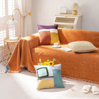Soild Couch Cover In Tassel Orange